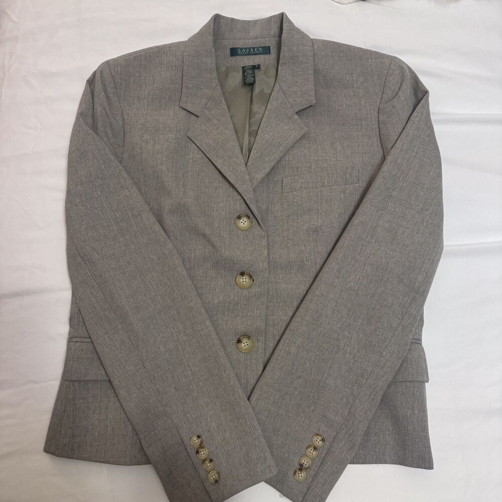 Chic Vintage Lauren Ralph Lauren Grey Wool Blend 3-Button Blazer size 12